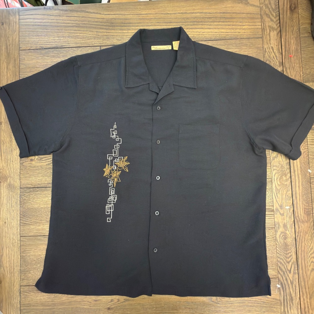 Havana Co. Black Embroidered Button Up Shirt XL Cuban Resort Style Boho Mafia